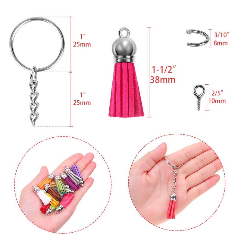 Cridoz Tassel Keychain Set, 400pcs Includes Tassels, Key Chain Rings, Jump Rings & Screw Eye Pins for Acrylic & Resin Keychain Blanks, DIY Craft - Image 4